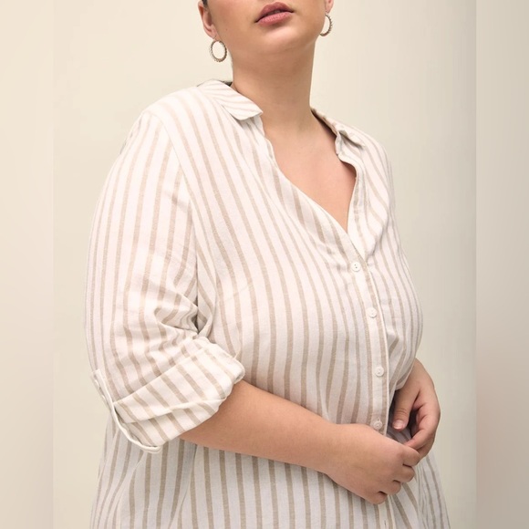 Striped Linen Blend Tunic with Rolled-Up Sleeves - Picture 2 of 5